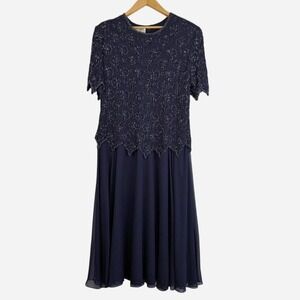 Brilliante by JA Vintage Navy Beaded Lace Overlay Dress XXL